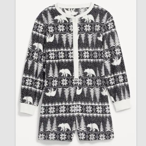 Old Navy Match The Fam Fleece Henley Pajama Romper Size L - Picture 3 of 9